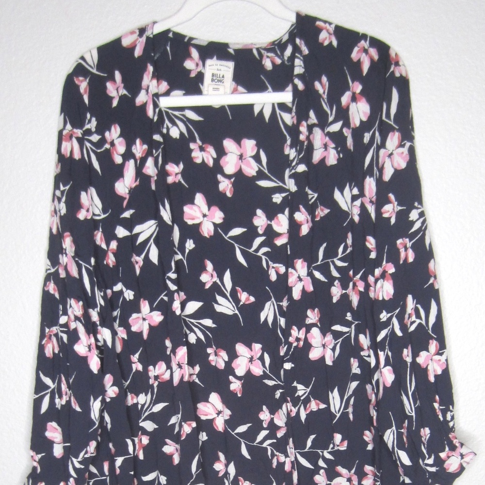 Billabong Women’s beach Coverup  Kimono blue with pink flowers - Size S/M